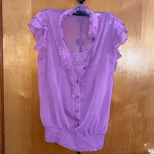 Purple ruffle button up top
